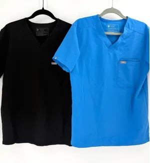 FIGS Catarina Scrub Top Women S Black Blue V-Neck Pocket‎ Technical Collection thumbnail 1