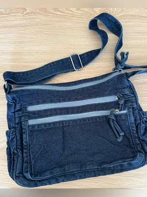 Y2K Dark Denim Wash Crossbody Bag Zipper Pockets School Grunge Medium Size thumbnail 1