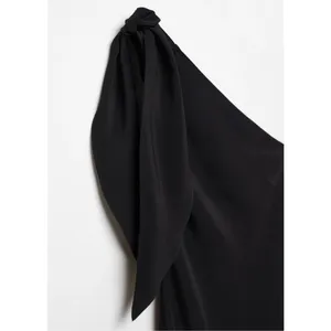 Mango Black Asymmetric Bow Maxi Dress With Slit Xs New $129.99 #758 thumbnail 5