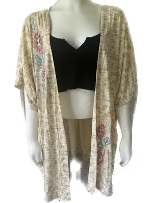 Panhandle NWOT Women's Embroidered Aztec BOHO Duster Kimono Style Cardigan L XL thumbnail 1
