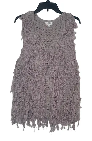 Umgee Women's‎ Cardigan Wrap Shaggy Open Front Fringe Vest Sleeveless Grey Large thumbnail 1
