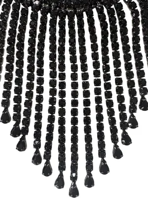 Like New White House Black Market Jeweled Fringe Bib Necklace Black thumbnail 2