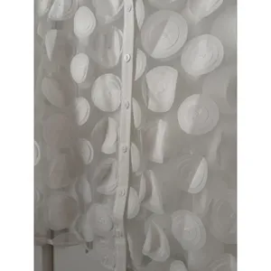 White Sheer Mesh 3D Applique Floral Button Down Blouse Long Sleeve Top M thumbnail 13