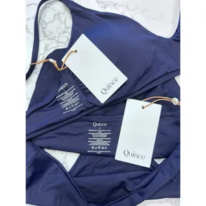 NWT Quince Deep Navy Italian V Neck Bikini Top & High Rise Bottoms Set Medium thumbnail 3