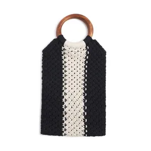 Laude The Label Women's Gabby Mini Macrame Bag Boho Striped Black‎ White OS thumbnail 3
