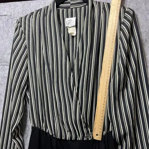 Popovitch Vintage Striped Sheer Top Midi Dress Black White‎ Gold Button Size 10 thumbnail 7
