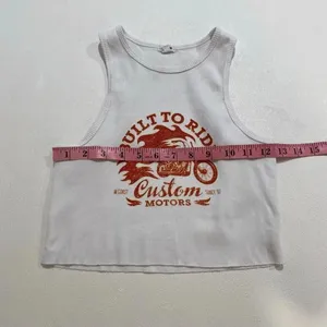 Garage Built To Ride Moto Graphic Ribbed Crop Tank Top White Size S thumbnail 5