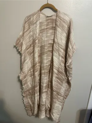 Free People River Bend Fringe Raw Hem Kimono Duster Cover up in Natural thumbnail 2