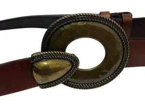 Coldwater Creek Brown Leather Western Belt Brass Hook Buckle Plus Size‎ 1X 2X thumbnail 1