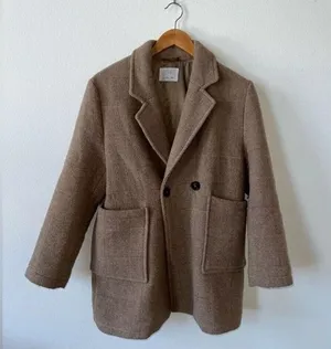 Zara Light Brown Pea Coat Formal Jacket With Buttons Size 13-14 thumbnail 1