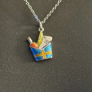 Silver tone champagne bucket pendant necklace thumbnail 2