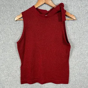 NWT Ann Taylor Loft‎ Womens Sweater Tank Top Red Small Tie Wool Sleeveless Y2K thumbnail 5