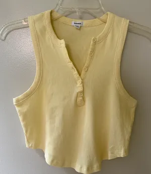 Garage butter yellow ribbed knit Henley tank top thumbnail 1