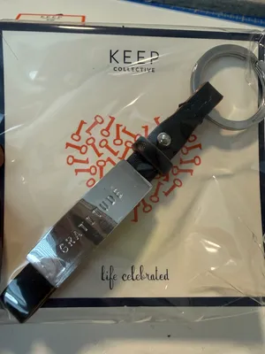 NIB Keep Collective Black Leather Key Fob with Gratitude Bar thumbnail 1
