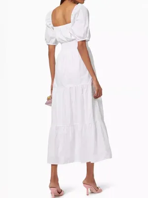NWOT - Faithfull the Brand Rene Smocked Midi Dress - Plain White thumbnail 2