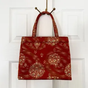 Vintage 90s Asian Boho Retro Orange Gold Top Handle Tapestry Mini Bag thumbnail 1