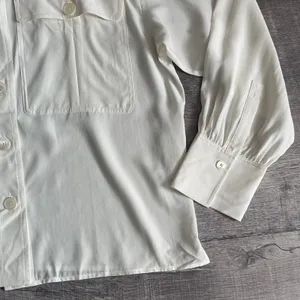 Madewell NEW 100% Silk Utility Pocket Button Up Shirt Women XL Cream Classic thumbnail 4