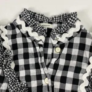 Manoush Blouse Womens 6‎ Black White Gingham Ruffle Sleeveless Button Front thumbnail 3