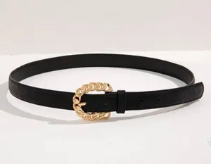 NWT Black Faux Leather Belt W Chain Design Buckle thumbnail 2