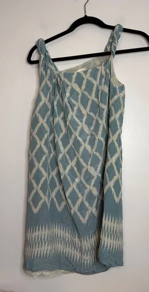 Moulinette Soeurs Anthropologie Blue Ikat Silk Diamond One Shoulder Dress Size 4 thumbnail 1