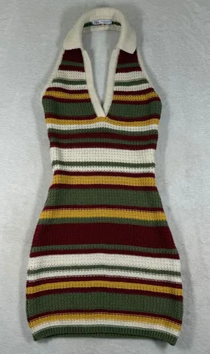 Zara Womens Striped Halter Mini Dress Green Red Yellow Small 4813/812/071 thumbnail 1