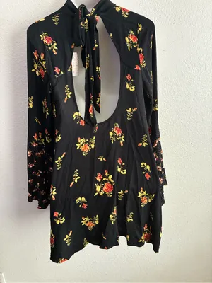 🆕Free People Tate Floral-Print Tunic Dress Black Combo XL🆕 thumbnail 4