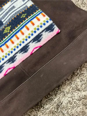 Pendleton Brown Suede Messenger Tote with Multicolor Patterned Pocket and back thumbnail 6
