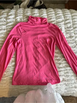 J.Crew Women's Bright Pink Fuchsia Tissue Turtleneck Cotton Long Sleeve Preppy thumbnail 2