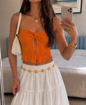 Princess Polly Orange Mani Twist-Front Tube Crop Top thumbnail 1