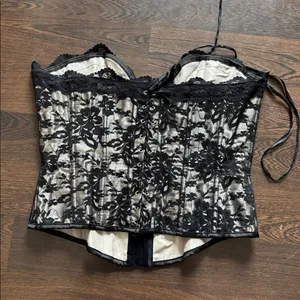 Floral Lace Corset Bustier Hook & Eye Front, Lace-Up Back Black Large thumbnail 4