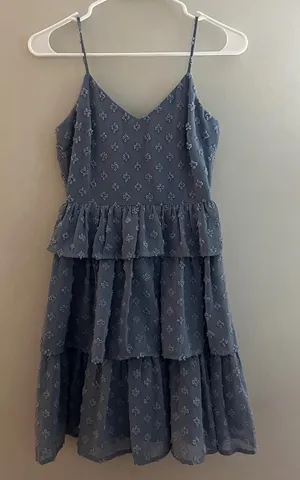 Altar'd State Dusty Blue Tiered Eyelet Spaghetti Strap Mini Dress thumbnail 1