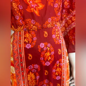 FARM Rio 100% Cotton Vibrant Red and Orange Long Sleeve Dress Size Medium thumbnail 11