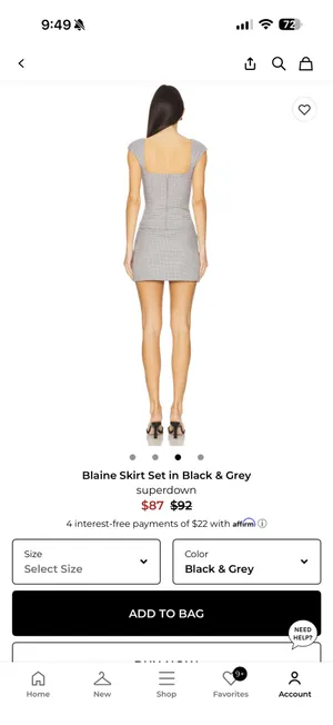 Super down (Revolve) Two Piece Matching Skirt and Tank Top Set Blaine Plaid Grey Black White thumbnail 3