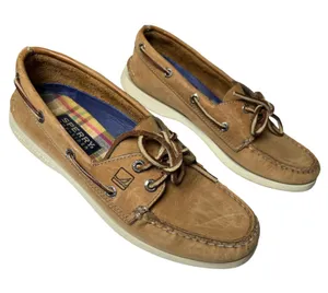Sperry Top-Sider Authentic Original 2-Eye Boat Shoes Tan Leather 7.5M Preppy thumbnail 1