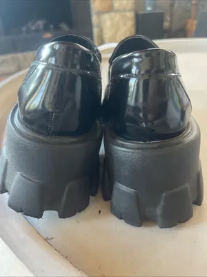 Princess Polly Black Patent Lug-Sole Loafers with Gold Bit thumbnail 5