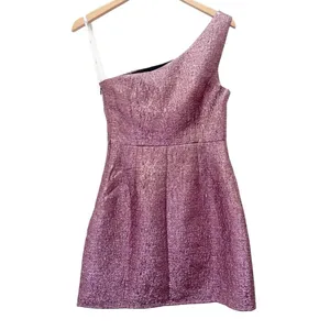 NWT Lulus Pink Metallic Jacquard One Shoulder Mini Dress Sz Small Bodycon Party thumbnail 3