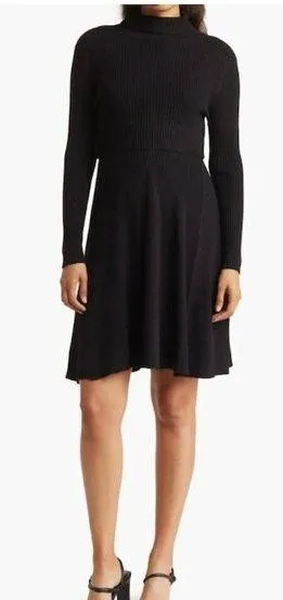 STITCHDROP 2-fer Mock Neck Sweater Dress in Black Size Large thumbnail 1