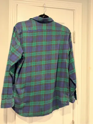 VTG L.L Bean Size 8 Blue Green Plaid Cotton Flannel Long Sleeve Button Shirt thumbnail 5