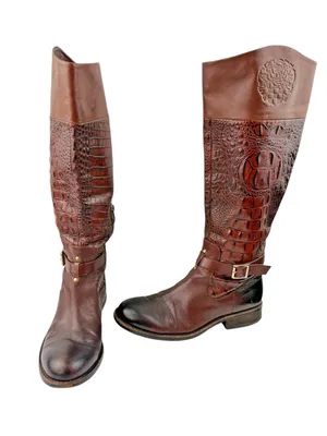 -Vince Camuto Kamino Flavian Tall Boots Womens 9B Brown Riding Quiet Luxury Croc thumbnail 3