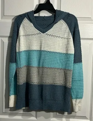 Striped Knitted Sweater Hoodie Women's thumbnail 1