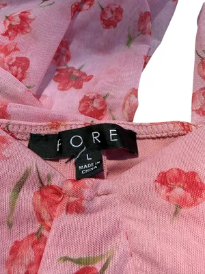 Fore Pink‎ Floral Mesh Ruched Bustier Crop Top Long Sleeve Square Neck Size L thumbnail 10