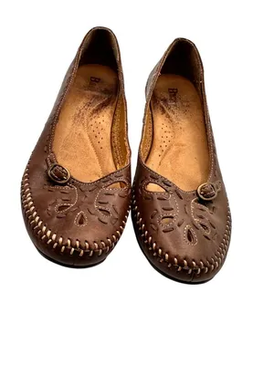Bass Size 8m Brown Leather Slip-On Loafers Cutout Design Low Heel thumbnail 7