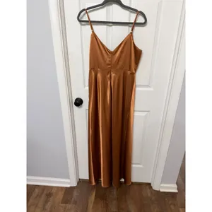 Birdy Grey Jay Dress Shiny Satin Rust Orange Bridesmaid Formal‎ Maxi Slit Size L thumbnail 7