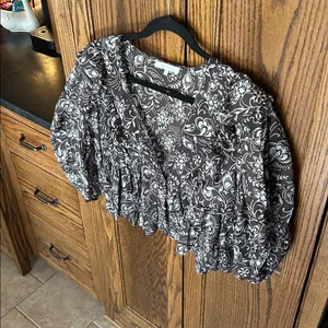 Olivaceous Floral Ruffle Crop Top Dainty Shirt Chocolate Brown Holiday‎ Large thumbnail 2