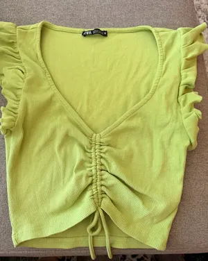Zara Green Ruffled Crop Top thumbnail 1