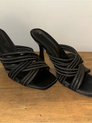 Black Strappy Heeled Sandals - Women's Dress Mules thumbnail 2