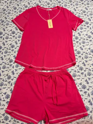 Ekouaer women’s size Small Hot Pink Pajamas shorts and short sleeve top COTTON thumbnail 2