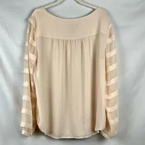LOFT Women’s Cream Blouse Sheer Striped Sleeves Large thumbnail 3