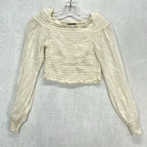 Reformation long sleeve‎ Smocked crop top Womens Small Y2K boho - flaw thumbnail 1