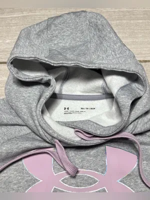 NWT Under Armour Fleece Hoodie Women’s XS Loose Fit Pullover - Gray/Pink thumbnail 2